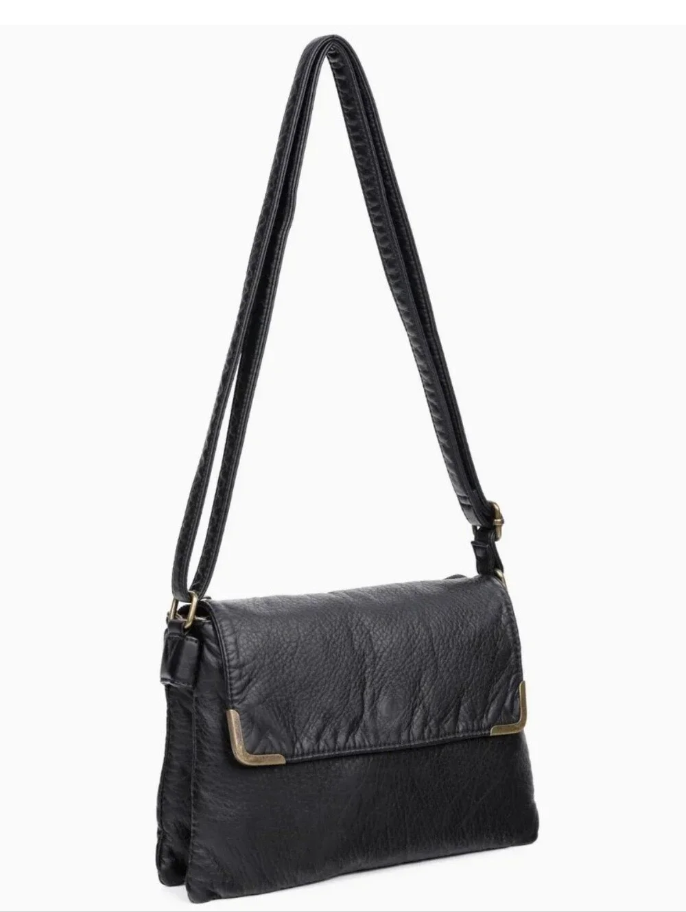 NWT Ampere Creations Black Leather Flap Crossbody Bag In Factory Packing